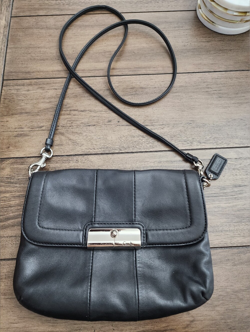 Coach Small Black Leather Crossbody with Silver Hardware